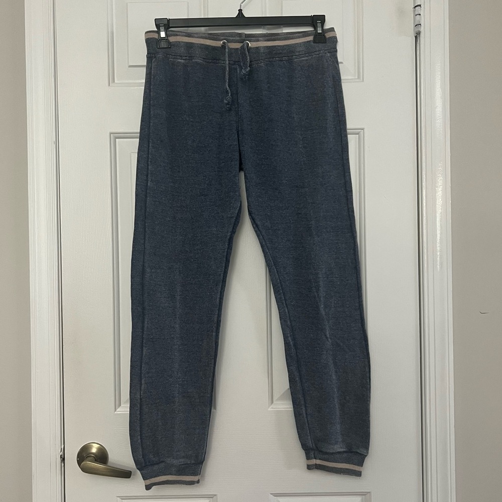 Vintage Havana Blue Distressed Wash Pink and Blue Stripe Waistband Sweatpants